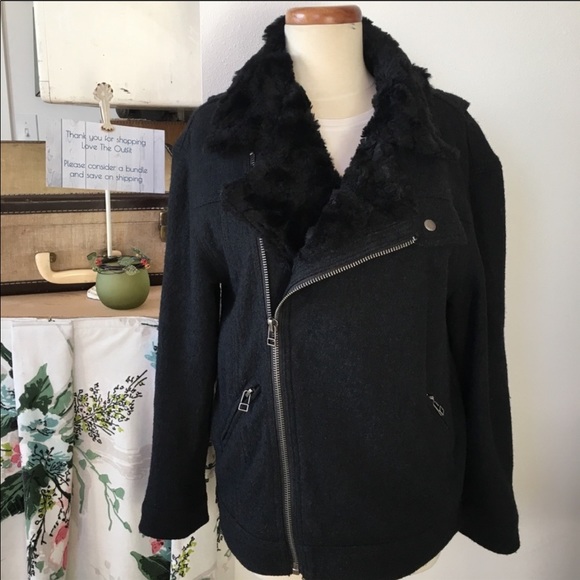 FREE PEOPLE Slouchy Wool Moto Jacket Black SALE - Picture 4 of 7